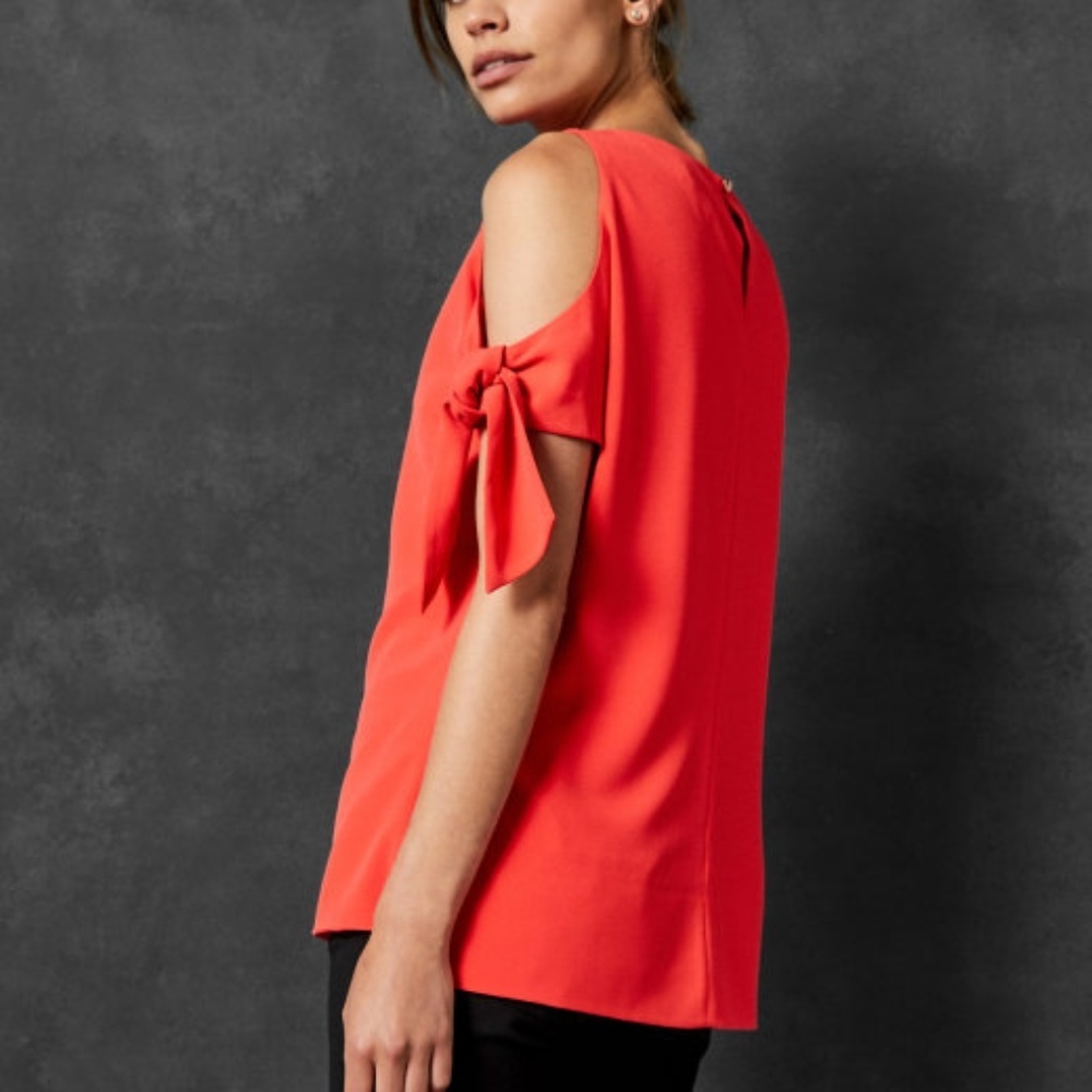 Ted Baker Red Yaele Tie Sleeve Cold Shoulder Top